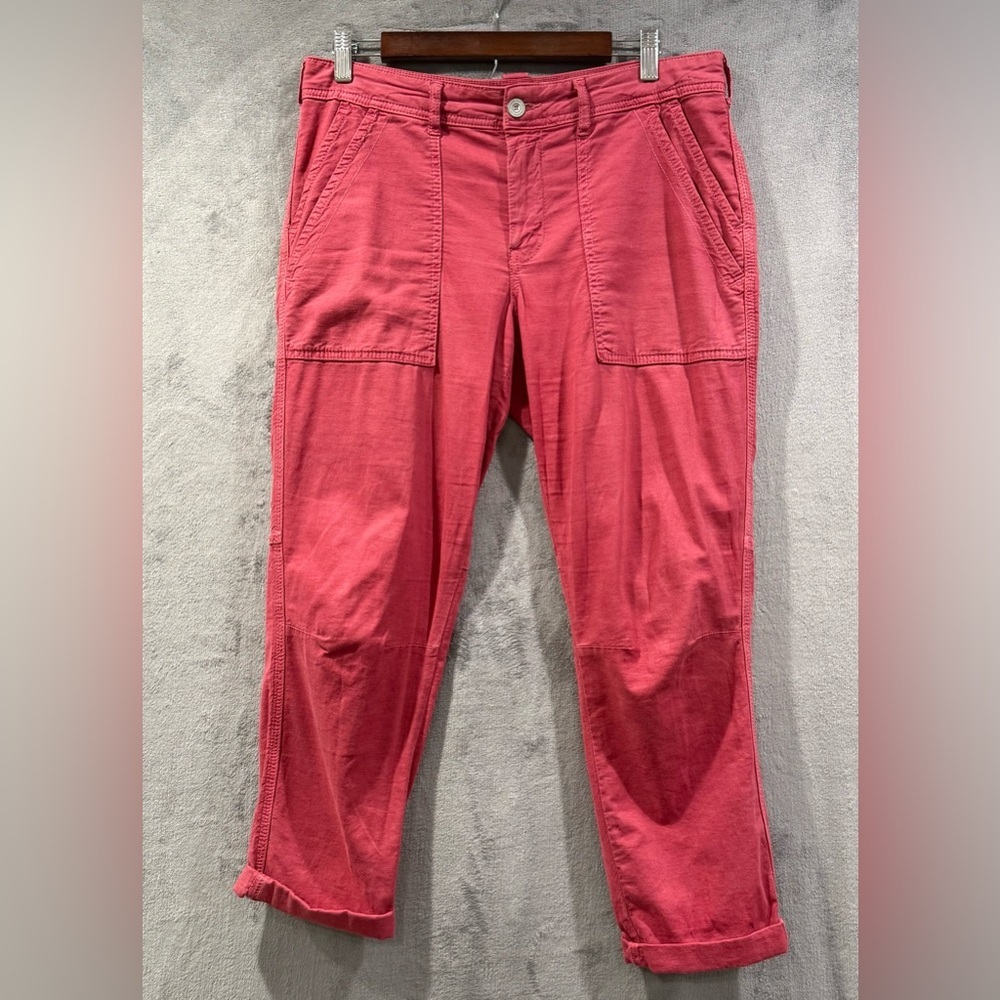 Anthropologie The Wanderer Cargo Utility Red Linen Blend Pants Womens Size 28